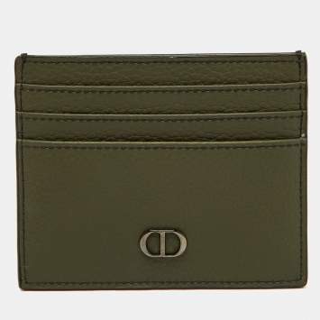 Pre Owned Dior Olive Green Leather Card Holder