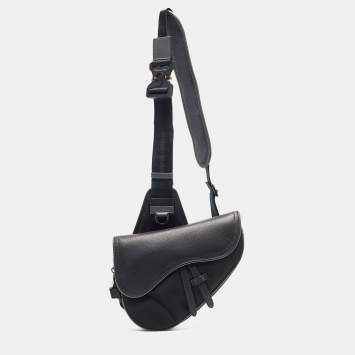 Pre Owned Dior Black Nylon and Leather Saddle Crossbody Bag
