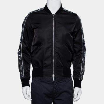 Pre Owned Dior Homme Atelier Black Synthetic Logo Tape Detail Bomber Jacket XS