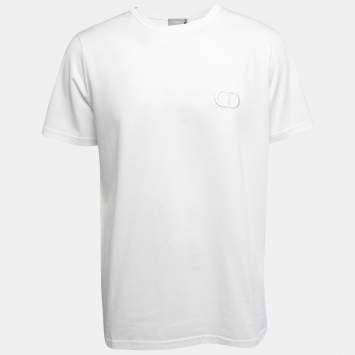 Pre Owned Dior Homme White CD Icon Cotton Crew Neck T-Shirt XL
