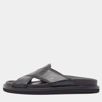 Pre Owned Dior Black Canvas Aqua Flat Slides Size 41