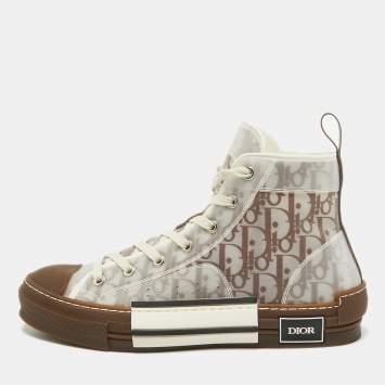 Pre Owned Dior Brown Oblique Mesh and Rubber B23 Sneakers Size 41