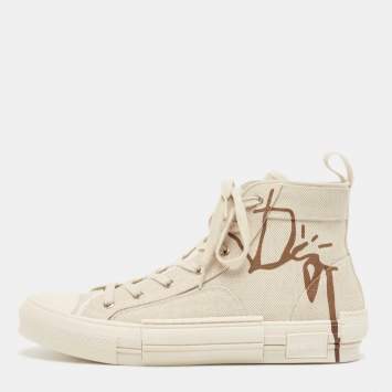 Pre Owned Dior Beige Canvas Jack B23 High Top Sneakers Size 44