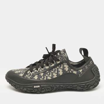 Pre Owned Dior Black Canvas and Leather Homme B28 Oblique Lace Up Sneakers Size 43