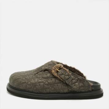 مملوكة مسبقًا Dior Aqua Size 41 Dark Green Oblique Embossed Leather Mules