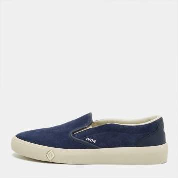 Pre Owned Dior B101 Size 42 Navy Blue Satin Slip On Sneakers