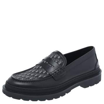 Pre Owned Dior Black Canvas And Leather Explorer Loafers Size 42