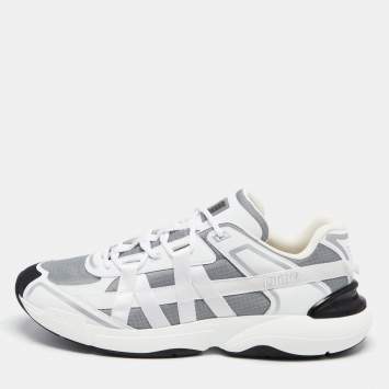 Pre Owned Dior White/Grey Leather And Mesh B24 Runtek Up Sneakers Size 45