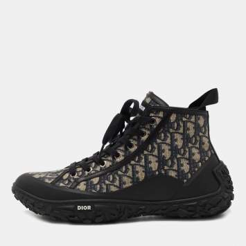 Pre Owned Dior Black/Grey Rubber and Oblique Canvas Diorizon Ankle Boots Size 43