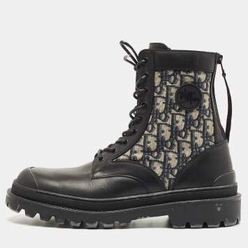 Pre Owned Dior Black Leather and Canvas Explorer Ankle Boots Size 42