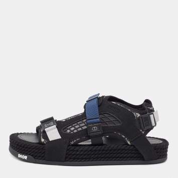 Pre Owned  DIOR Black/Blue Jacquard Atlas Sandals Size 41