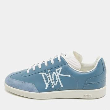 Pre Owned Dior Grey/Blue Leather Low Top Sneakers Size 38