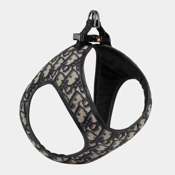 Pre Owned Dior Navy Blue Oblique Canvas and Leather Pet Harness S