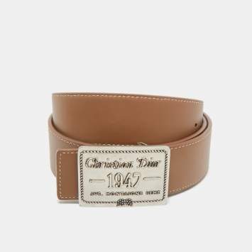 Dior Beige CD Diamont Print Coated Canvas Logo Plague Belt 95CM