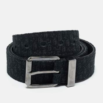 Pre Owned Dior Black Micro Oblique Jacquard Buckle Belt 110CM