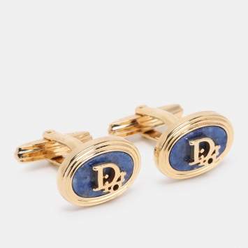 Pre Owned Dior Blue Gold Tone Metal and Lapis Lazuli Toggle Cufflinks 