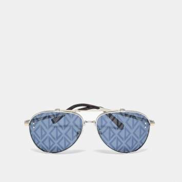 Pre Owned Dior Blue/Silver Tone CD Diamond A1U F2B4 Aviator Sunglasses