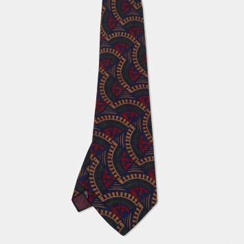 Pre Owned Dior Monsieur Vintage Navy Blue Printed Silk Traditional Tie