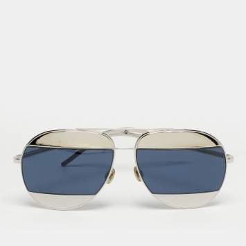 Pre Owned Dior Blue/Silver Tone 010 KU DiorSplit1 Aviator Sunglasses