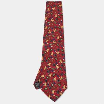 Pre Owned Dior Vintage Christmas Print Silk Traditional Tie