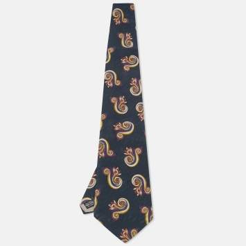 Pre Owned Christian Dior Monsieur Vintage Midnight Blue Printed Silk Tie