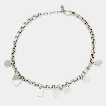 مملوكة مسبقًا Dior Enamel Silver Tone Multi Charm Necklace