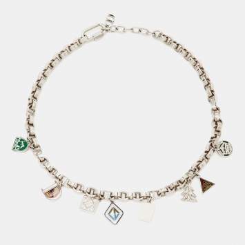 Pre Owned Dior Enamel Silver Tone Multi Charm Necklace