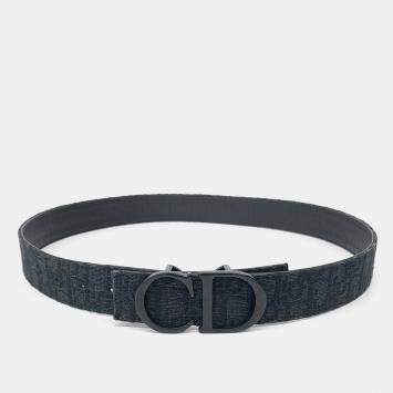 مملوكة مسبقًا Dior Canvas, Leather Black Oblique Reversible Belt