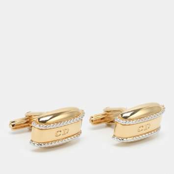 Pre Owned Dior Two Tone Metal CD Toggle Cufflinks 