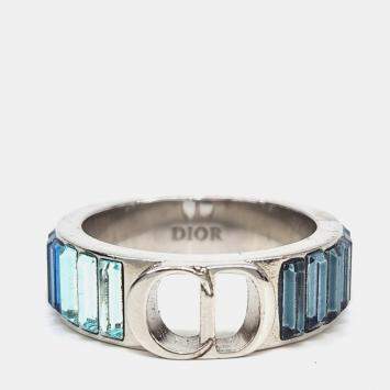 مملوكة مسبقًا Dior Homme Silver Tone Crystal Ring EU 62