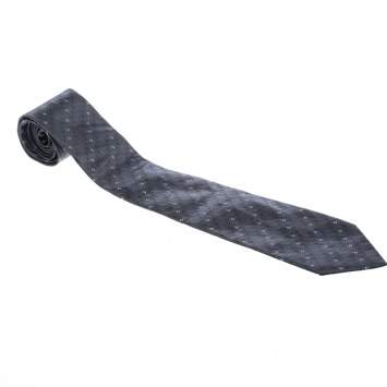 Pre Owned Dior Vintage Dark Grey Geometric Pattern Silk Jacquard Tie