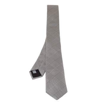 Pre Owned Dior Monochrome Prince of Wales Silk Skinny Tie
