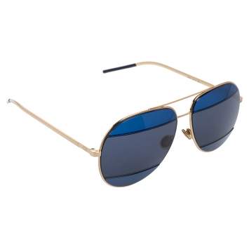 Pre Owned Dior Blue/Gold DiorSplit2 Aviator Sunglasses