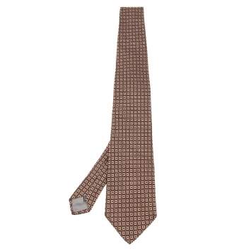 Pre Owned Christian Dior Brown Square Patterned Silk Jacquard Tie