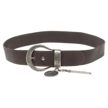 Pre Owned Dior Dark Brown Leather Gaucho Belt 85CM