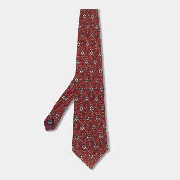 Pre Owned Dior Vintage Red Geometric Print Silk Tie