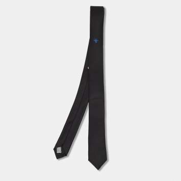 Pre Owned Dior Black Bee Embroidered Silk Skinny Tie