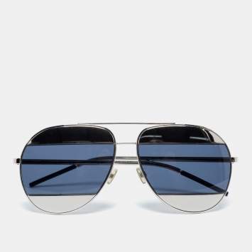 Pre Owned Dior Silver Tone/ Dark Blue 010KU Dior Split 1 Aviator Sunglasses
