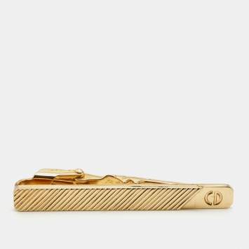 Pre Owned Dior Monsieur Vintage Gold Tone Logo Detail Tie Pin