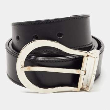 Pre Owned Dior Homme Black Leather Buckle Belt 90CM