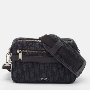 Pre Owned Dior Black Oblique Jacquard Canvas Safari Crossbody Bag