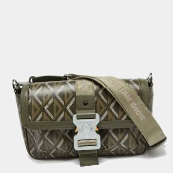 Pre Owned Dior Olive Green Diamond Coated Canvas and Leather Hit the Road Bag