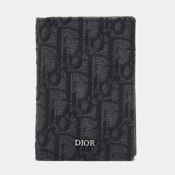 Pre Owned Dior Black Oblique Canvas Vertical Bifold Card Case