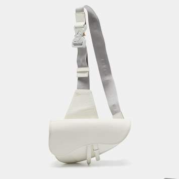 Pre Owned Dior White Leather Saddle Bag
