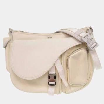 Christian Dior x Sacai White Leather Nylon Saddle Soft Shoulder Bag 