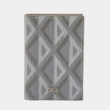 Pre Owned Dior Grey CD Diamond Print Coated Canvas Bifold Card Case