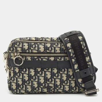 Dior Navy Blue Oblique Canvas and Leather Safari Crossbody Bag