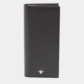 Pre Owned Dior Black Leather Bee Vertical Long Wallet