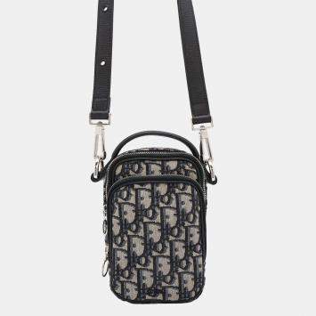 Dior Navy Canvas Leather Oblique Shoulder Bag