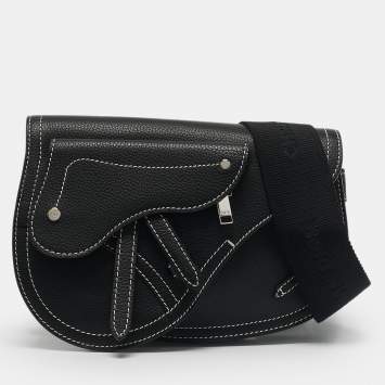 Dior x KAWS Black Leather Saddle Pouch